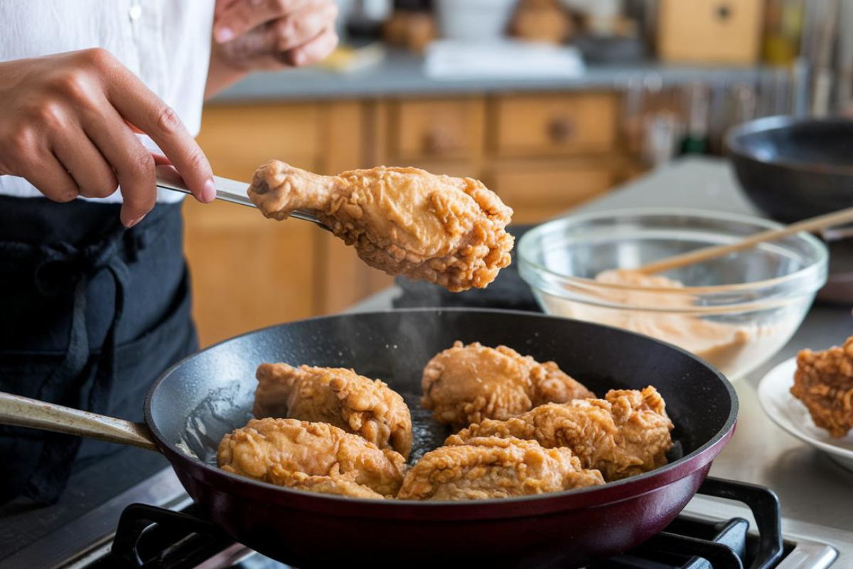 What is the trick to frying chicken?