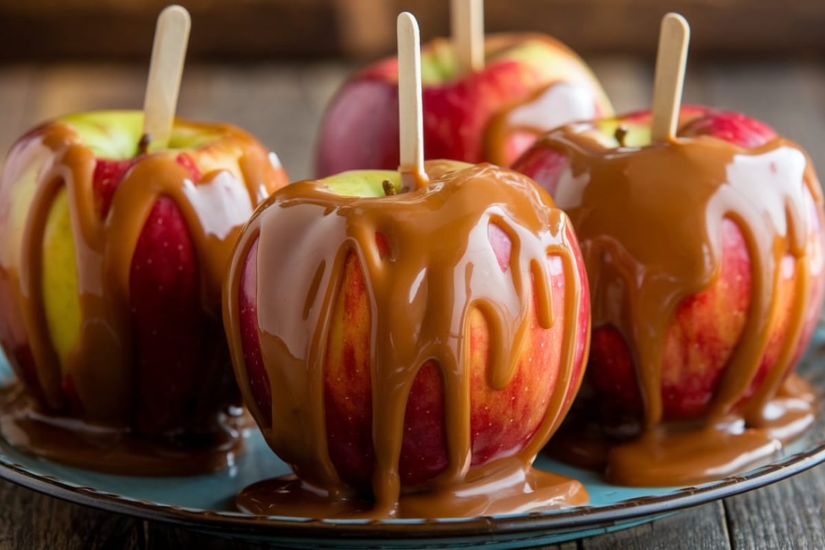 How do you keep caramel from sliding off apples?