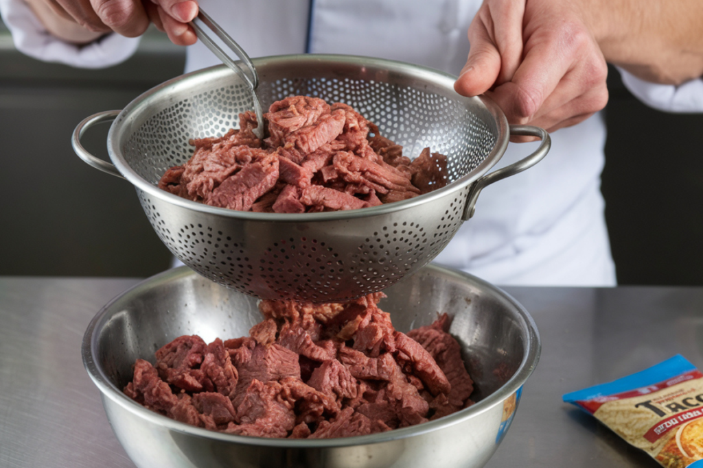 Do you drain beef before adding taco seasoning?