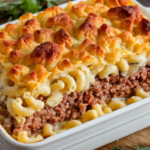 Cheesy Mac and Meatloaf Layered Casserole